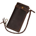 Genuine Leather Long Wallet with Wrist Belt Strap Chain