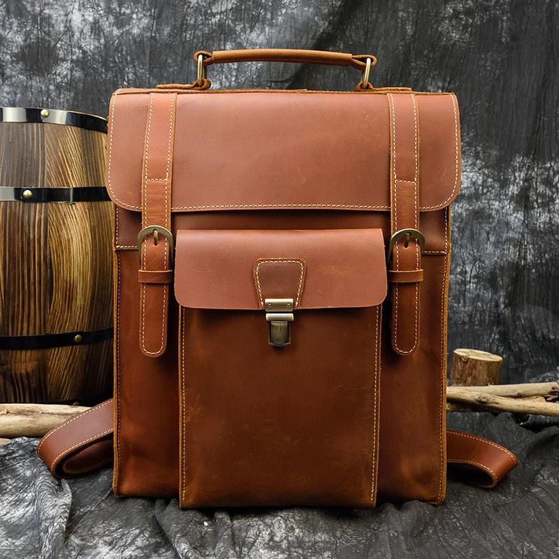 Luggage & Bags - Backpacks Genuine Leather Men's Backpack Crazy Horse Leather Fit 14" Laptop