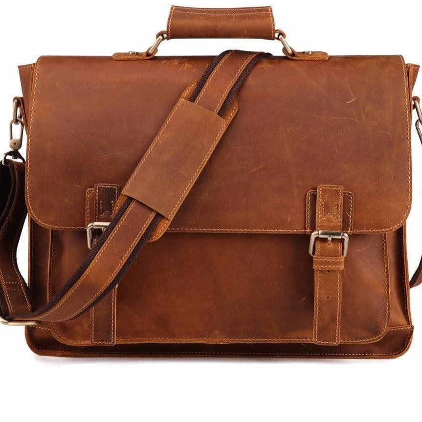 Luggage & Bags - Briefcases Genuine Leather Mens Briefcase Casual Messenger Bag Blue Brown