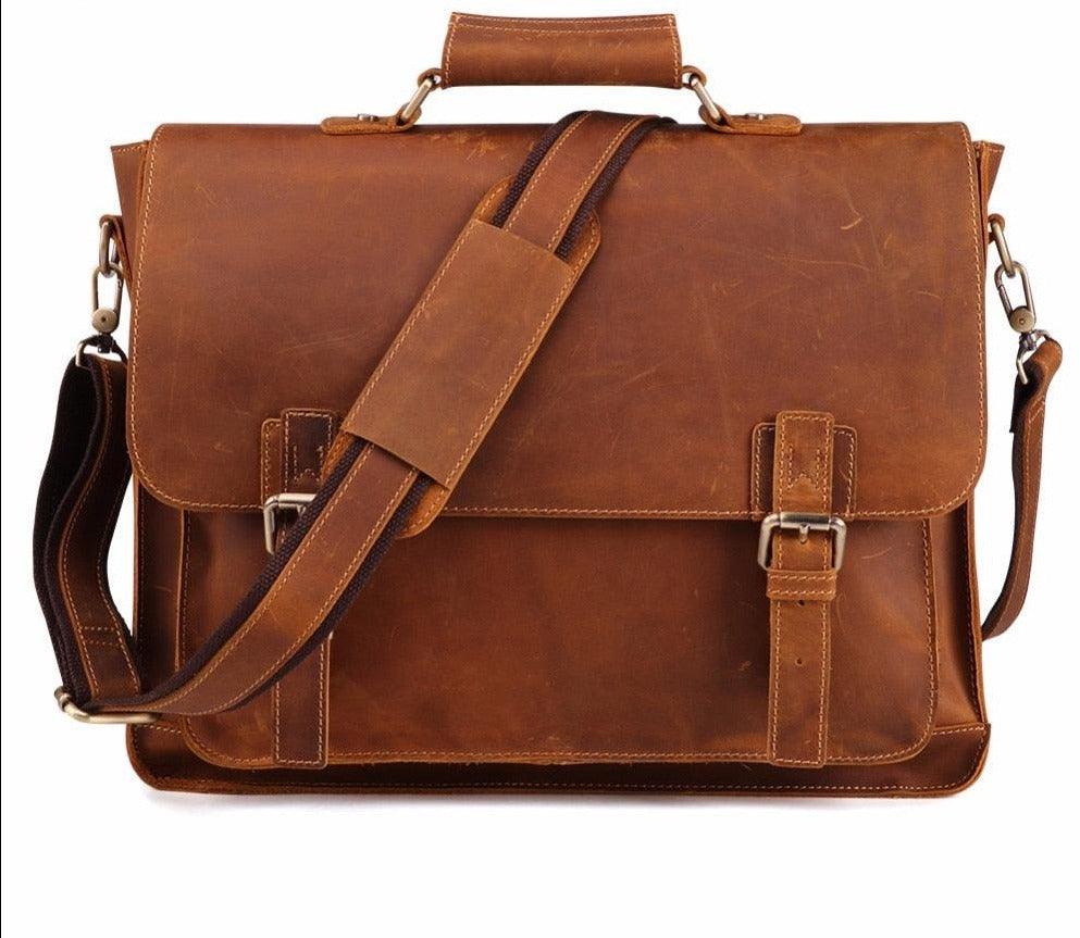  Genuine Leather Mens Briefcase Casual Messenger Bag Blue Brown
