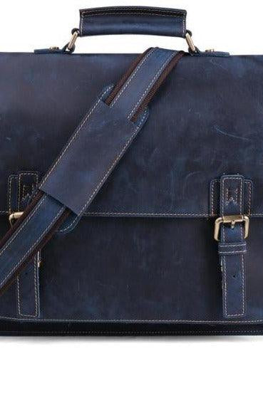 Luggage & Bags - Briefcases Genuine Leather Mens Briefcase Casual Messenger Bag Blue Brown