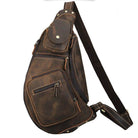 Genuine leather mens chest bag in brown with multiple pockets for easy access and stylish design