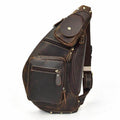 Genuine leather mens chest bag with multiple pockets and adjustable strap for everyday use