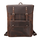 Genuine leather mens travel backpack featuring a stylish design with front pocket and adjustable straps