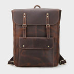 Genuine leather mens travel backpack with adjustable straps and front pocket for convenient storage