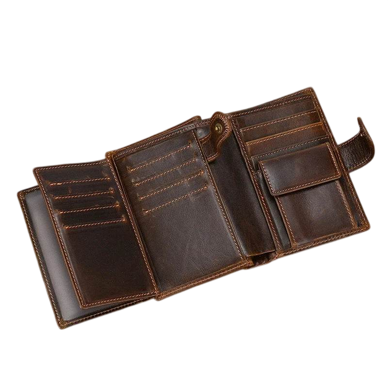 Genuine Leather Short Wallet for Men Bifold Coin Holder Card