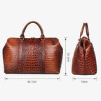 Genuine leather shoulder bag in brown with textured crocodile pattern and spacious interior