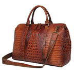 Genuine leather shoulder bag in brown with crocodile texture and removable shoulder strap