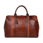 VacationGrabs genuine leather shoulder bag in brown with crocodile texture and zippered pocket