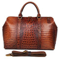 VacationGrabs genuine leather shoulder bag in rich brown crocodile texture with detachable strap