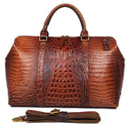 VacationGrabs genuine leather shoulder bag in rich brown crocodile texture with detachable strap