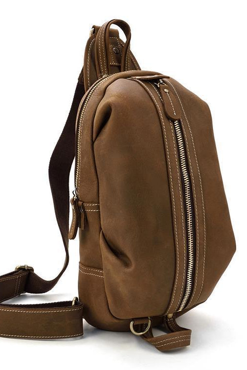Luggage & Bags - Shoulder/Messenger Bags Genuine Leather Single Shoulder Mens Chest Bag Casual Day Pack