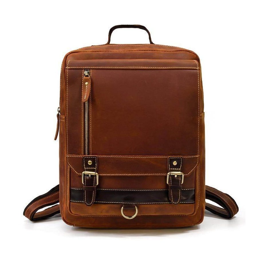 Genuine leather travel backpack from VacationGrabs featuring multiple compartments and a classic design