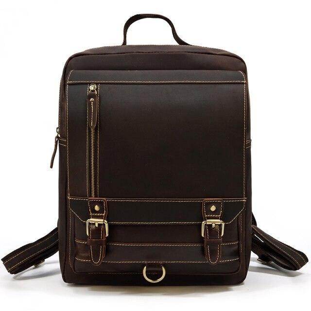 Genuine leather travel backpack from VacationGrabs with versatile compartments and durable design