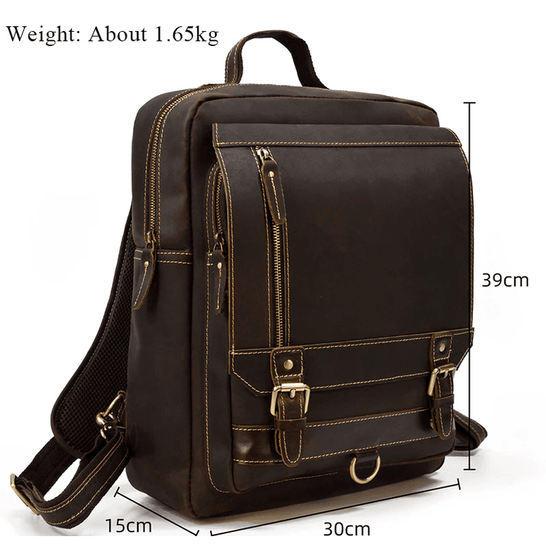 Genuine leather travel backpack from VacationGrabs featuring multiple pockets and durable design