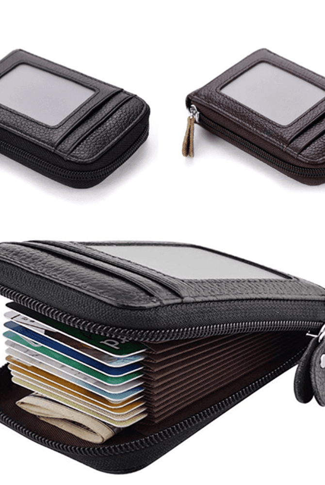 Wallets, Handbags & Accessories Genuine Leather Wallets Zip-Around Closure Black Brown Blue...