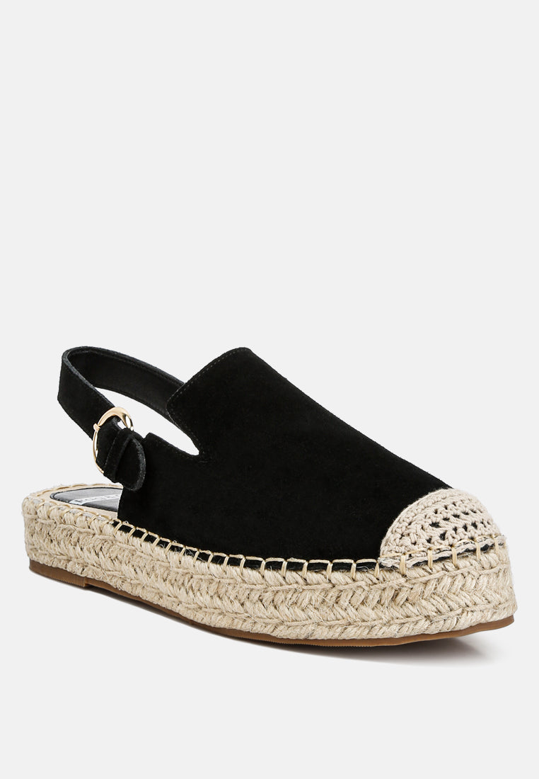 London Rag International Genuine Suede Espadrilles in Black with Woven Jute Design