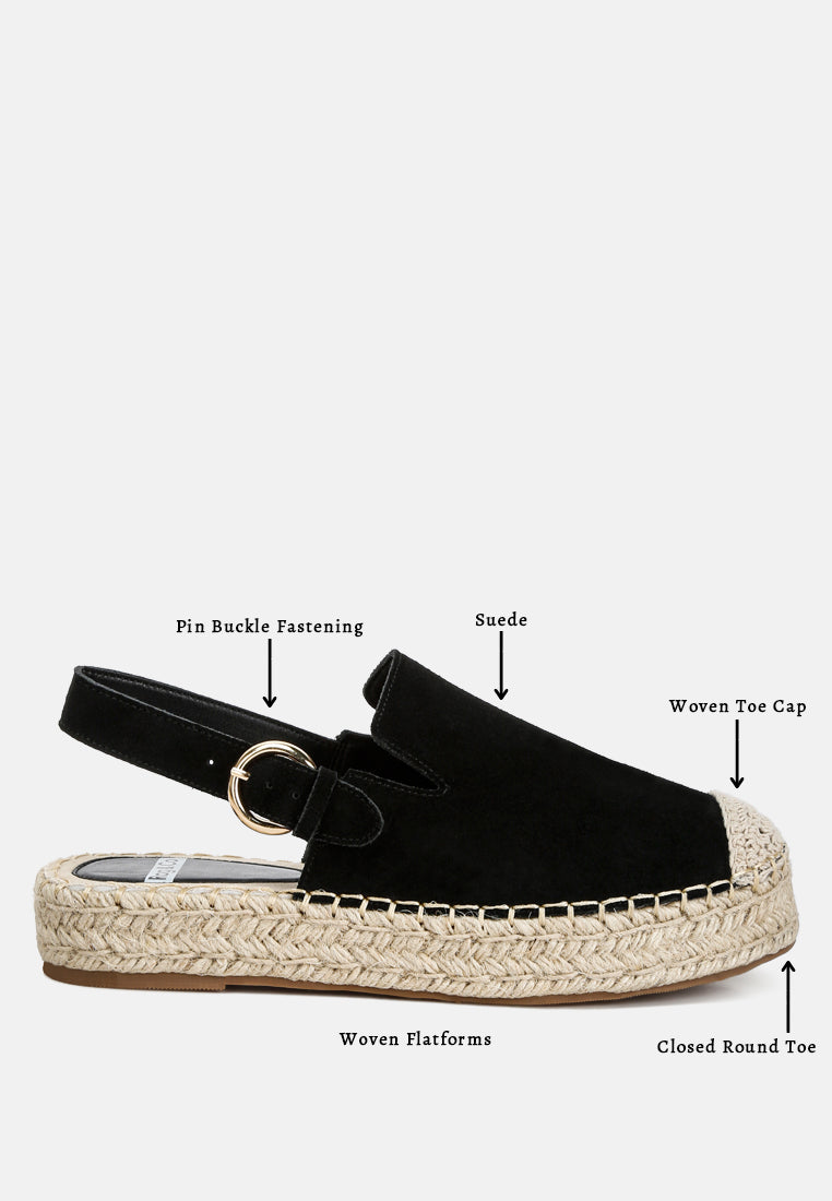 London Rag International genuine suede espadrilles with woven platform and closed round toe design