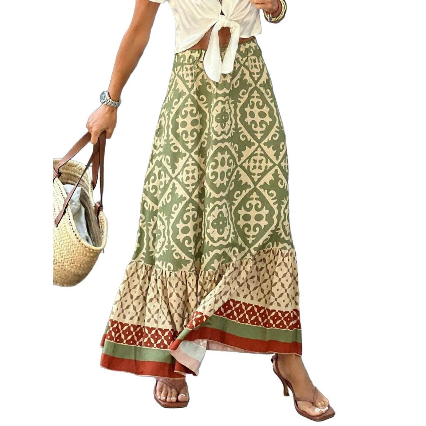 Geometric Elastic Waist Maxi Skirt - VacationGrabs
