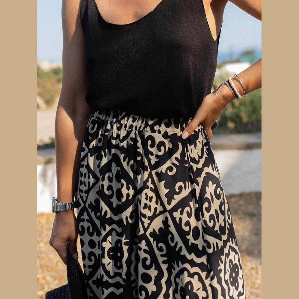 Geometric Elastic Waist Maxi Skirt - VacationGrabs