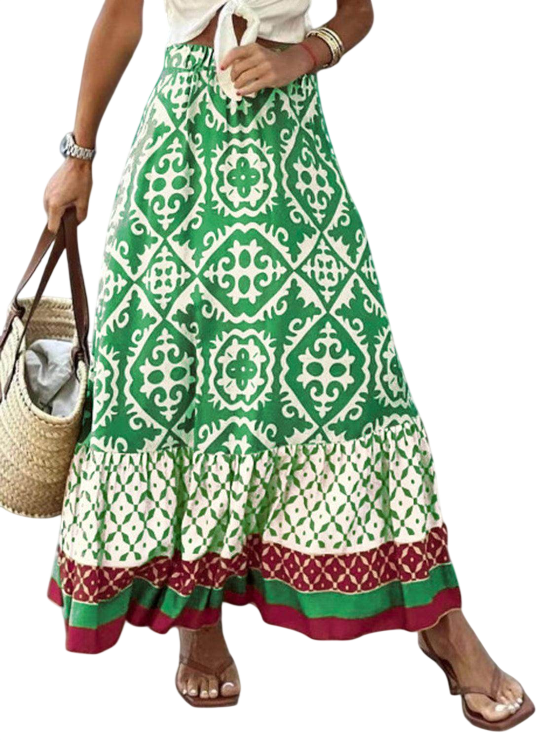 Geometric Elastic Waist Maxi Skirt