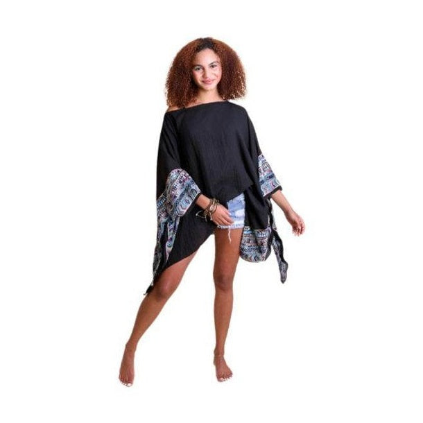 Geometric Embroidered Sleeve Kimono - VacationGrabs