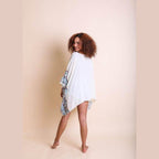 Geometric Embroidered Sleeve Kimono - VacationGrabs