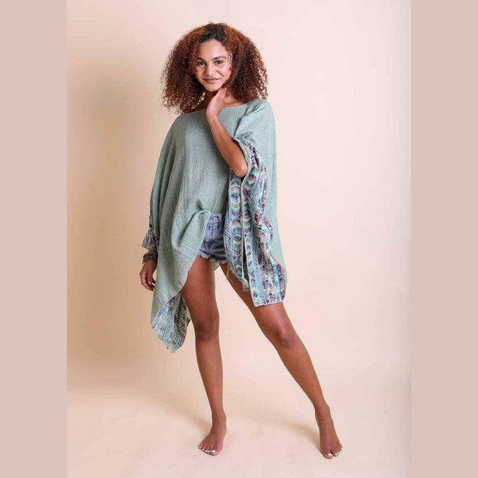 Geometric Embroidered Sleeve Kimono - VacationGrabs