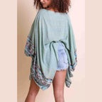 Geometric Embroidered Sleeve Kimono - VacationGrabs