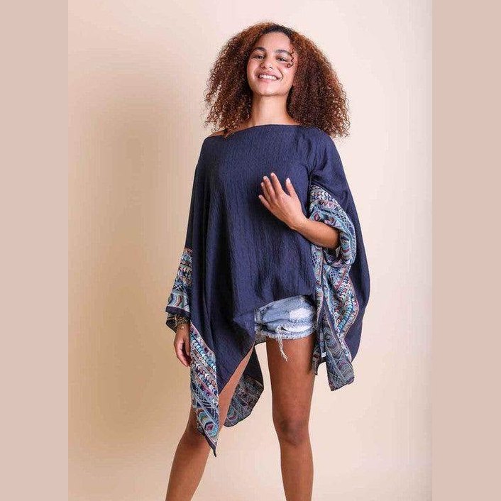 Geometric Embroidered Sleeve Kimono - VacationGrabs