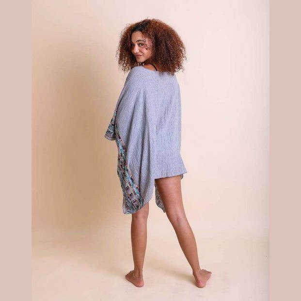 Geometric Embroidered Sleeve Kimono - VacationGrabs