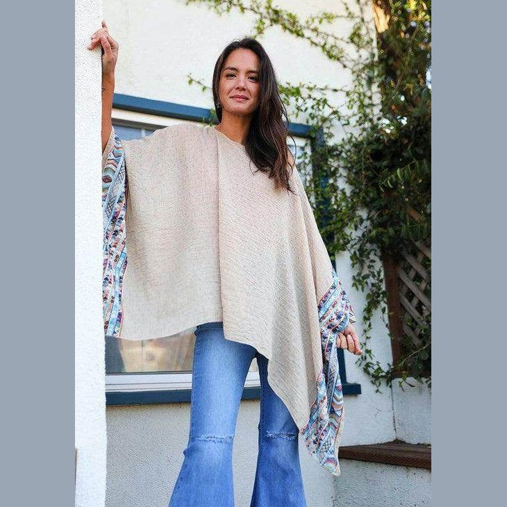 Geometric Embroidered Sleeve Kimono - VacationGrabs