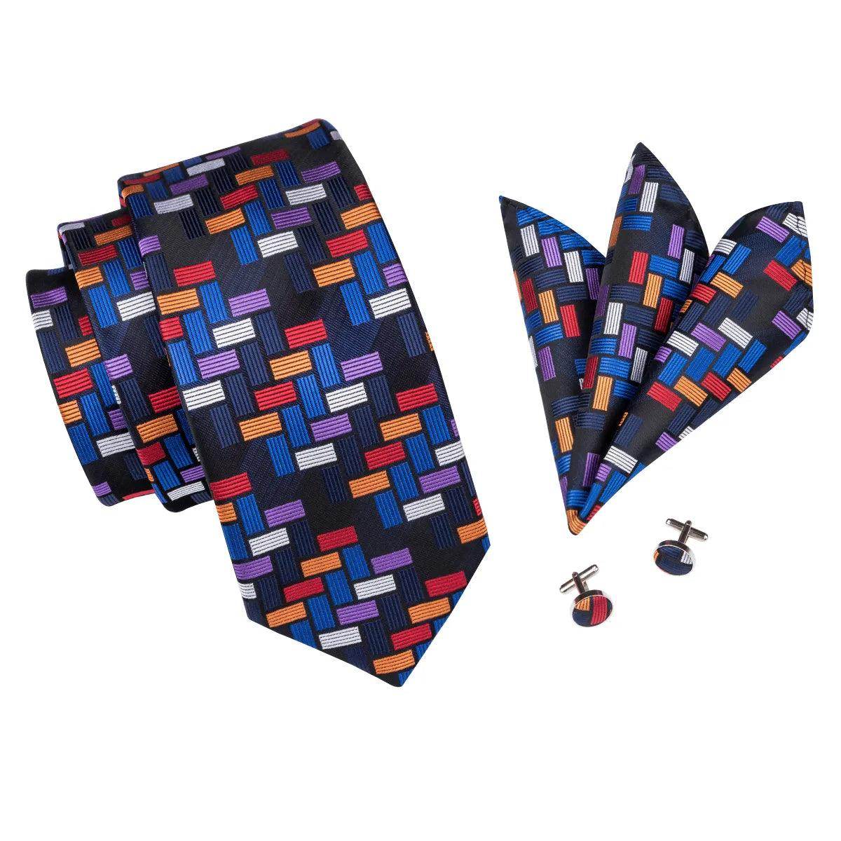 Geometric Pattern Neckties For Men Silk Tie Sets Square - VacationGrabs