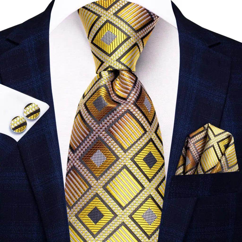 Geometric Pattern Neckties For Men Silk Tie Sets Square - VacationGrabs