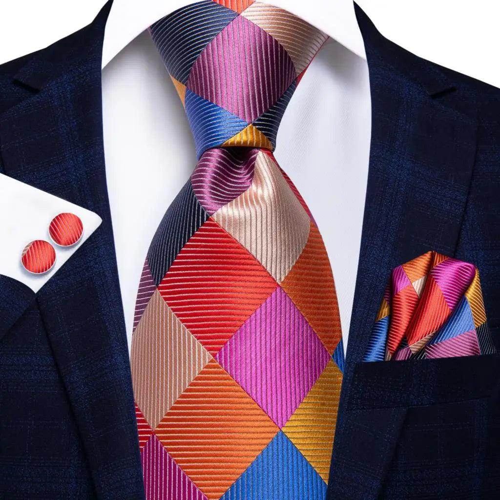 Geometric Pattern Neckties For Men Silk Tie Sets Square - VacationGrabs