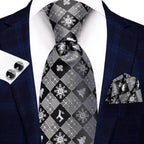 Geometric Pattern Neckties For Men Silk Tie Sets Square - VacationGrabs