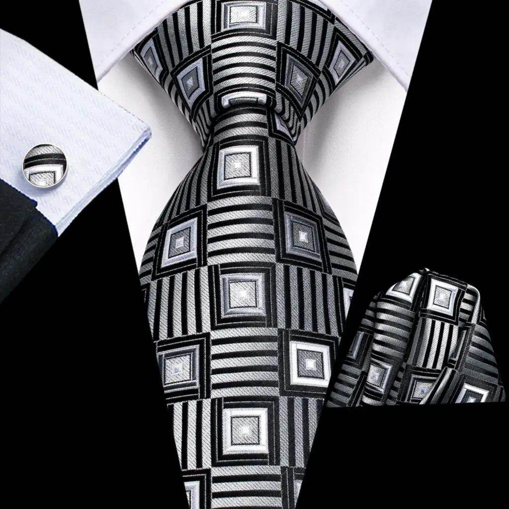 Geometric Pattern Neckties For Men Silk Tie Sets Square - VacationGrabs