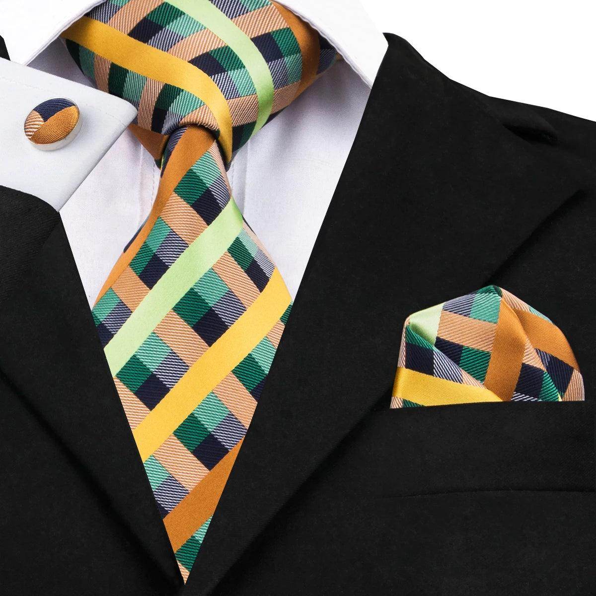 Geometric Pattern Neckties For Men Silk Tie Sets Square - VacationGrabs
