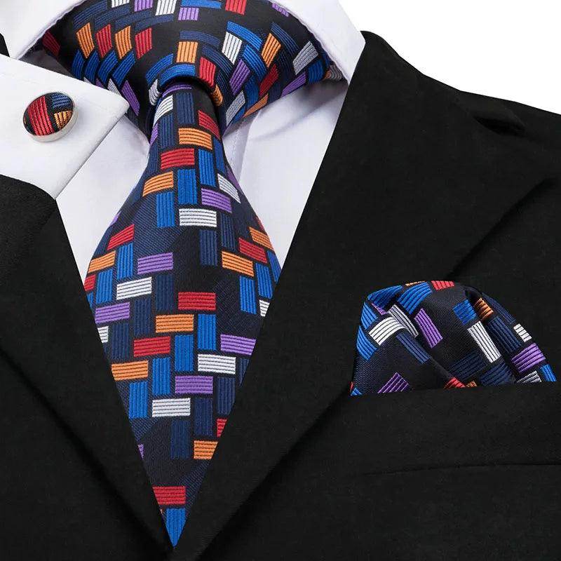 Geometric Pattern Neckties For Men Silk Tie Sets Square - VacationGrabs