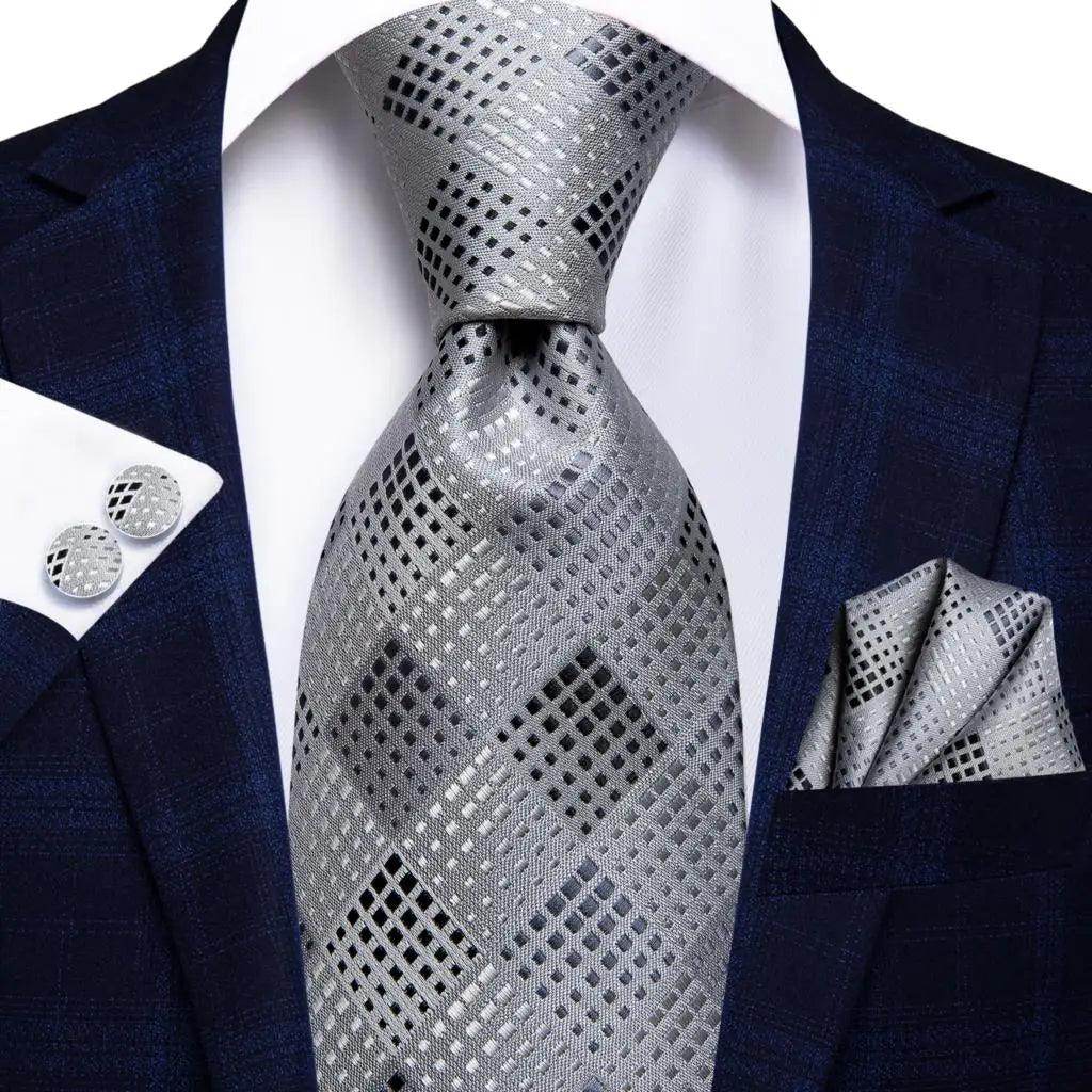 Geometric Pattern Neckties For Men Silk Tie Sets Square - VacationGrabs