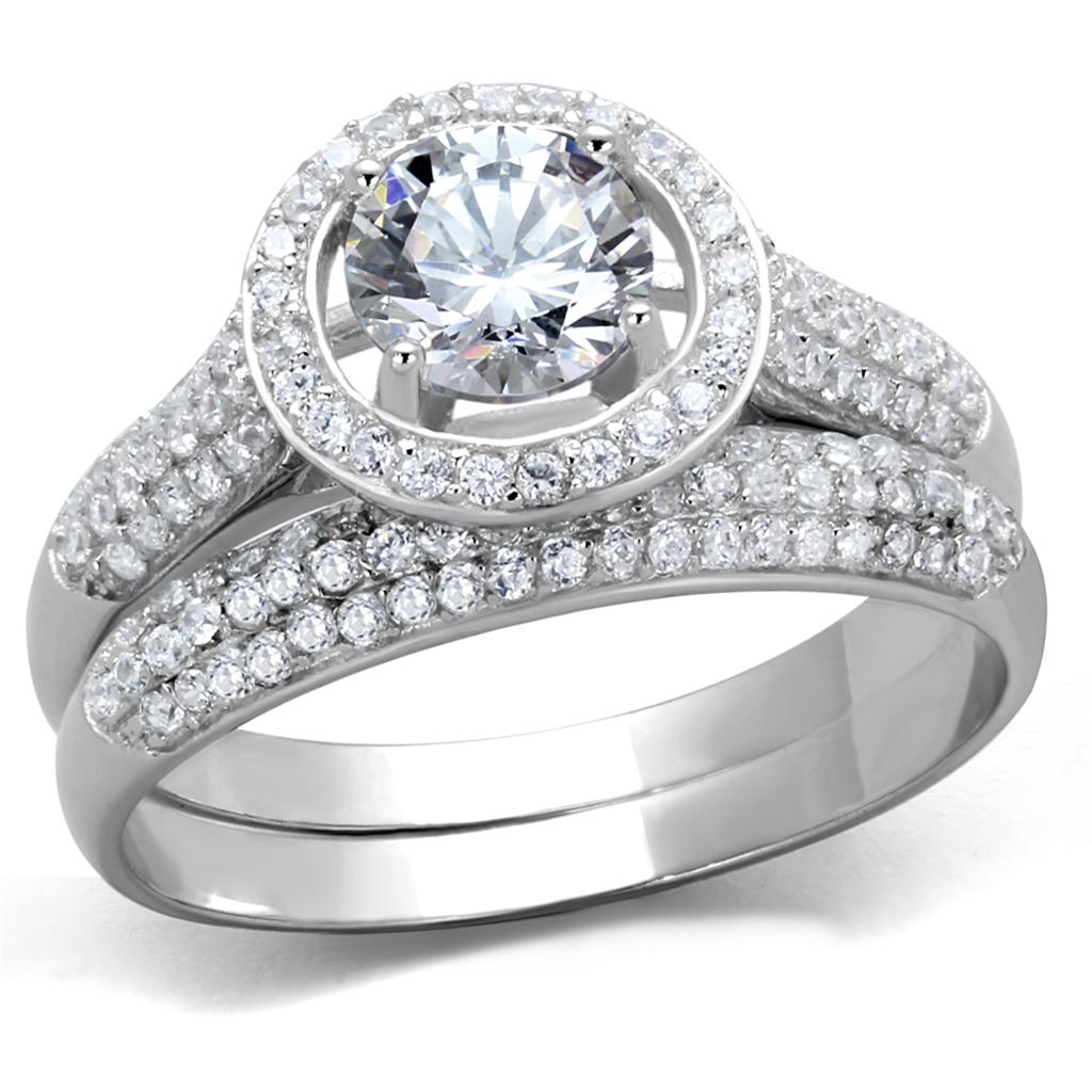 Stunning women's gift jewelry ring set with a sparkling center stone and pave accents