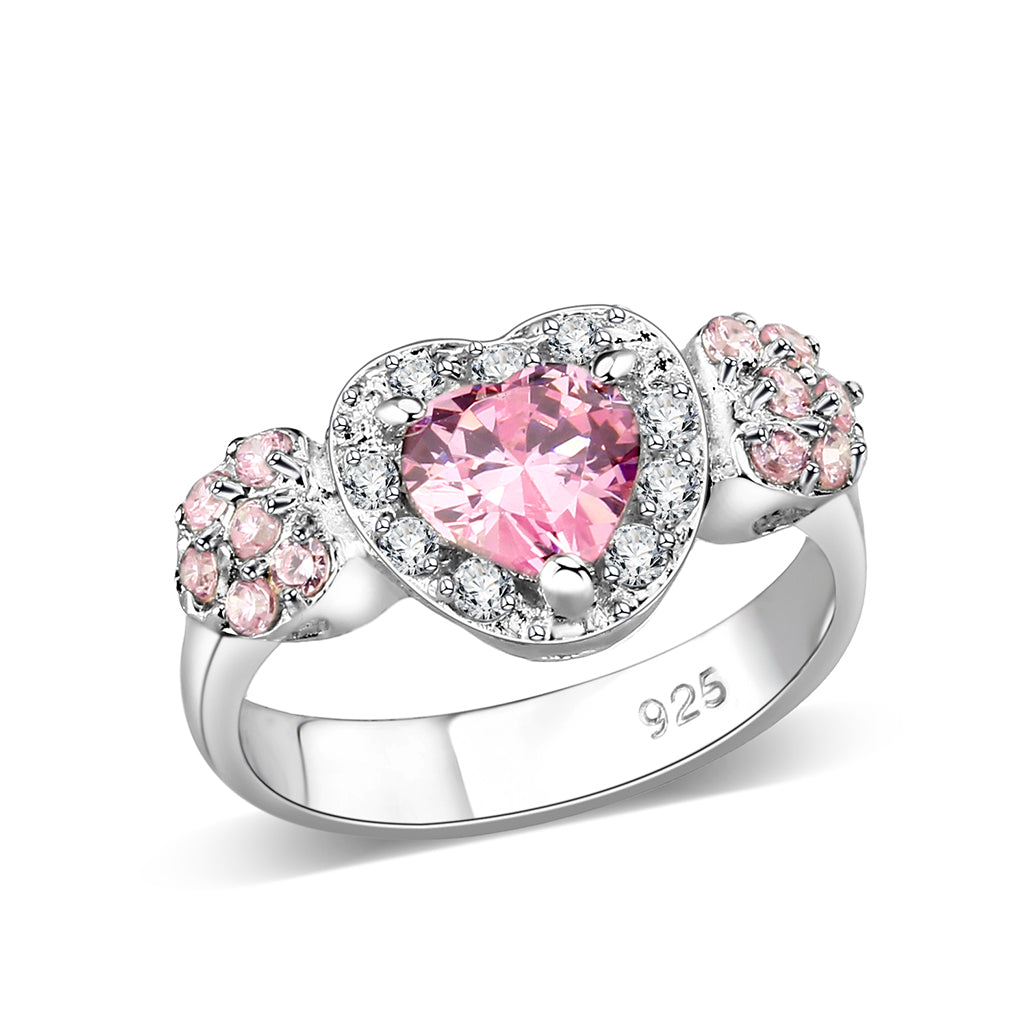 Sterling Silver Heart-Shaped Pink Stone Ring for Gift Jewelry Lovers