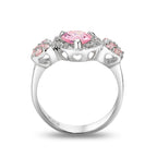 Elegant silver ring featuring a pink center stone and decorative accents, perfect for gift jewelry.