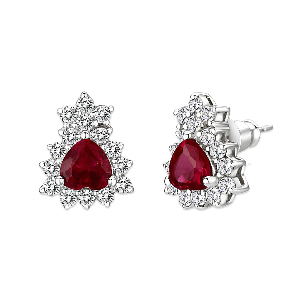 Stunning women's gift jewelry earrings with ruby teardrop and sparkling diamond accents