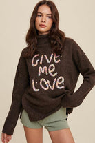 Women's Sweaters Give Me Love Stitched Mock Neck Sweater