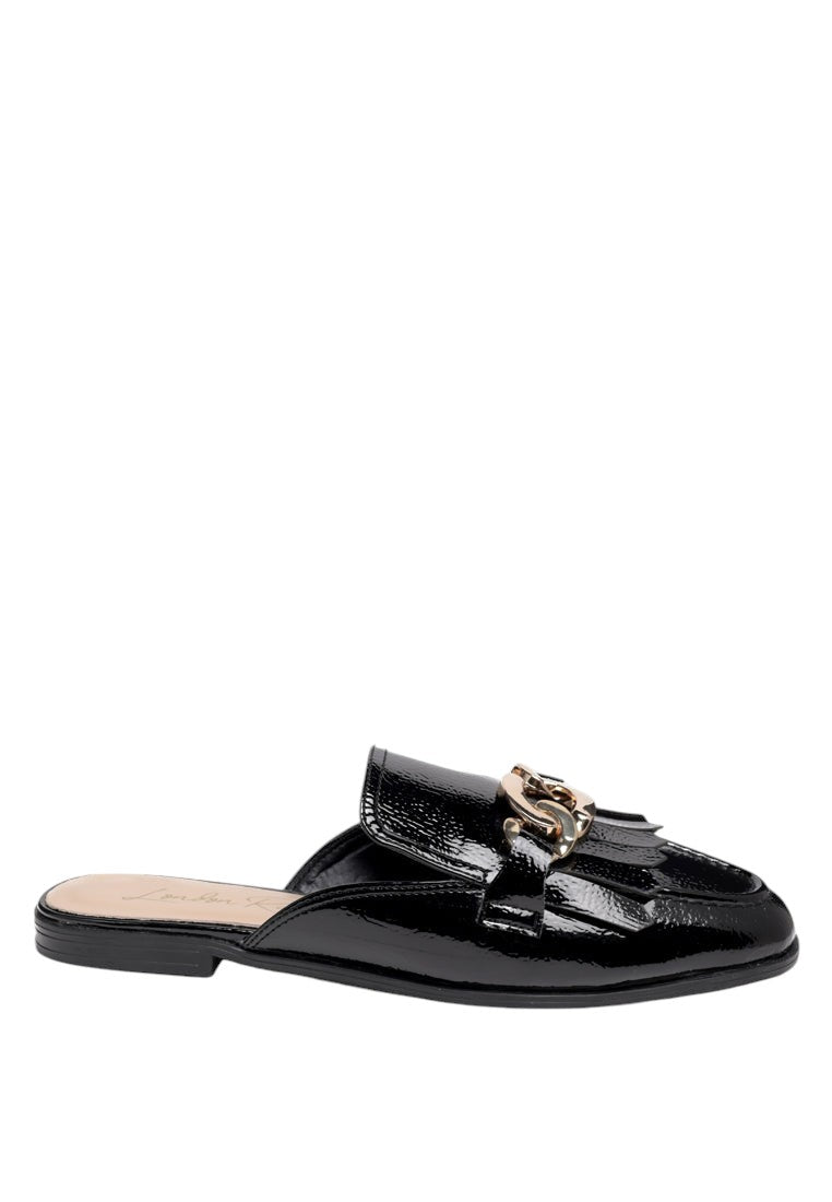 Gladioli Metal Buckled Fringe Detail Mules