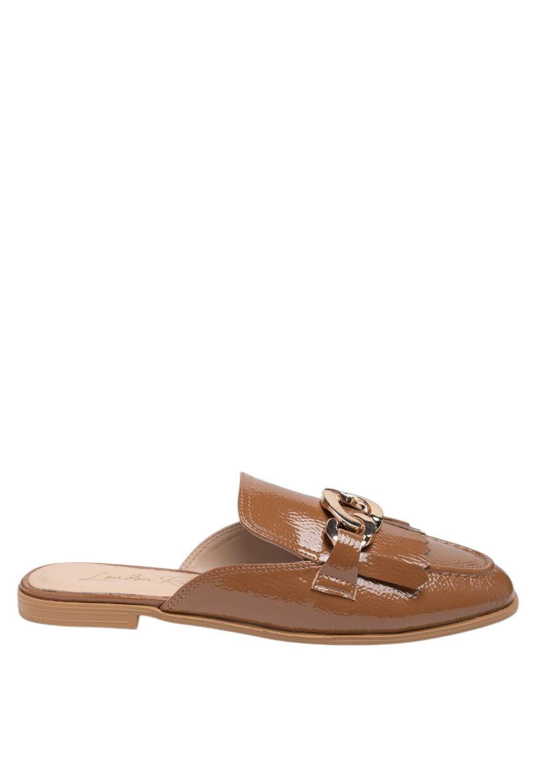 Gladioli Metal Buckled Fringe Detail Mules