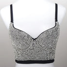 VacationGrabs rhinestone crop top party outfit silver jeweled bralette with adjustable black straps
