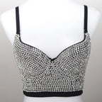 VacationGrabs rhinestone crop top party outfit silver jeweled bralette with adjustable black straps
