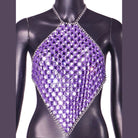 VacationGrabs purple crystal mesh halter top sparkling rhinestone design sexy Y2k club wear for women